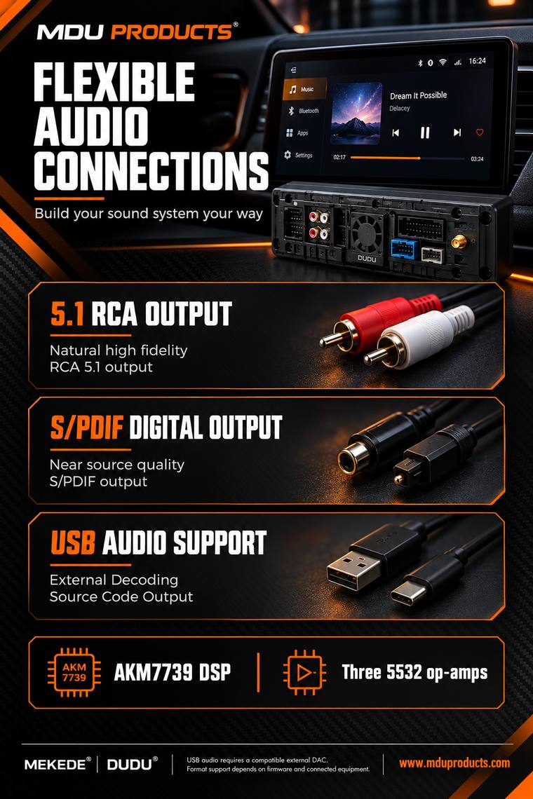 5.1 RCA, S/PDIF and USB audio outputs