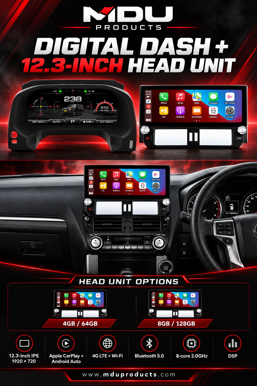 MDU digital dash and 12.3-inch head unit for Prado 150