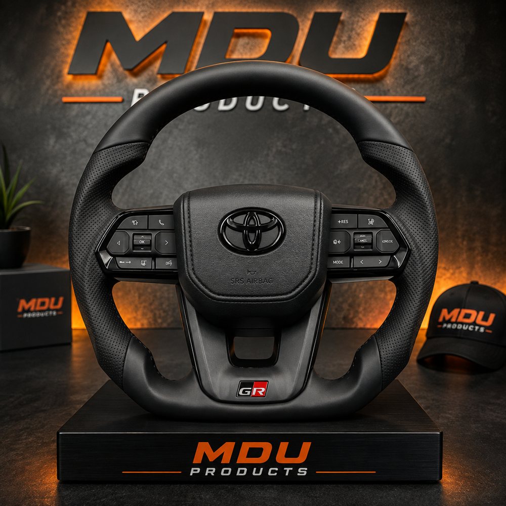 All-black LC300-style leather Toyota steering wheel with DUDU7 head unit and facia, $1,099